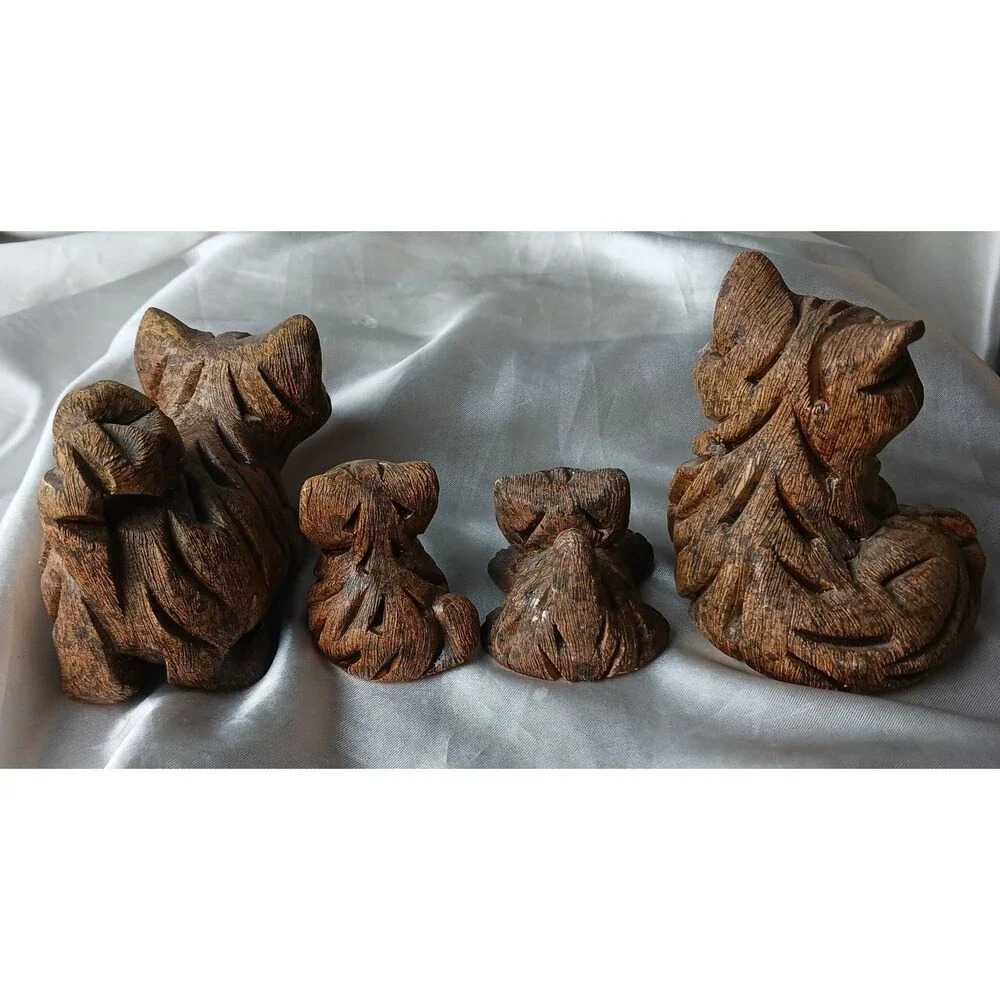 Vintage Artesania Rinconada Art Pottery Hand Crafted Clay 4 Figurines-TABBY CATS